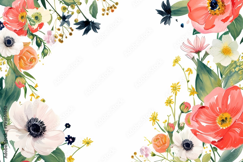 Square Design with Floral Frame on White Background. Frame with flowers Square Design with Floral Frame on White Background. Frame with flowers
