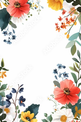 Square Design with Floral Frame on White Background. Frame with flowers