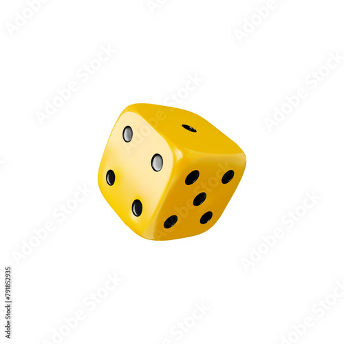 3D vector illustration of a yellow dice on an isolated background.