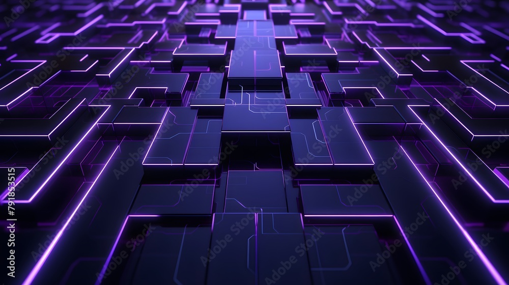 Obraz premium 3d rendering of purple and black abstract geometric background. Scene for advertising, technology, showcase, banner, game, sport, cosmetic, business, metaverse. Sci-Fi Illustration. Product display