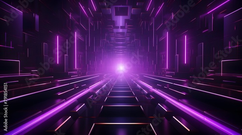 3d rendering of purple and black abstract geometric background. Scene for advertising, technology, showcase, banner, game, sport, cosmetic, business, metaverse. Sci-Fi Illustration. Product display