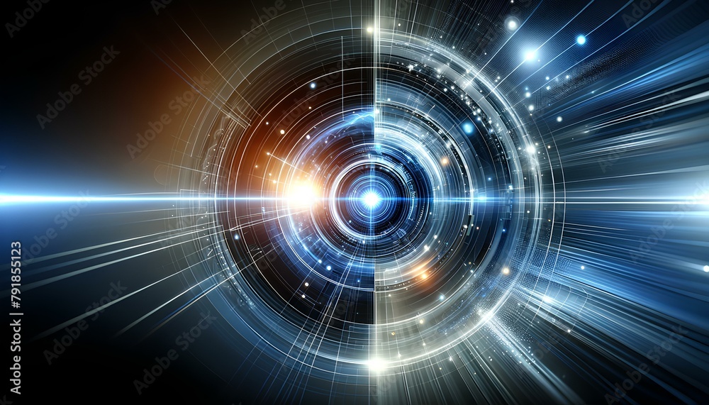 Fototapeta premium Abstract blue design with glowing circles evokes a sense of futuristic technology