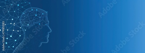 Artificial Intelligence and machine learning concept with human head silhouette, neural networks and connections on blue background vector illustration.
