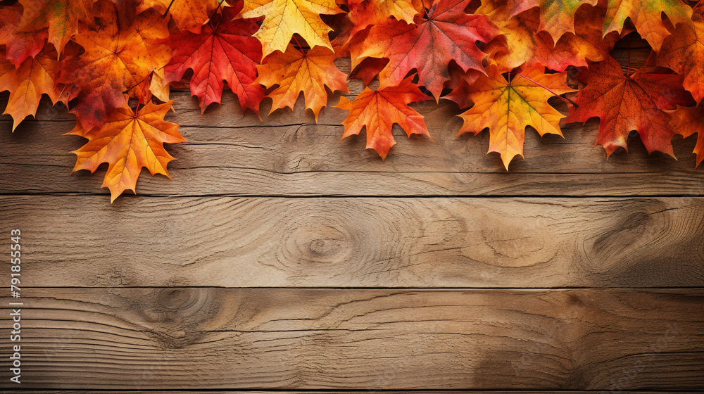 fall maples leaves border on an old wood background сreated with Generative Ai fall maples leaves border on an old wood background сreated with Generative Ai