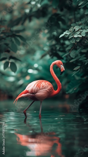 Vibrant Flamingo in Lush Green Jungle