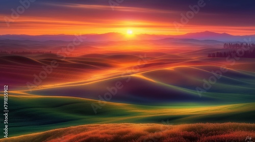 Spectacular Sunset Over Rolling Hills