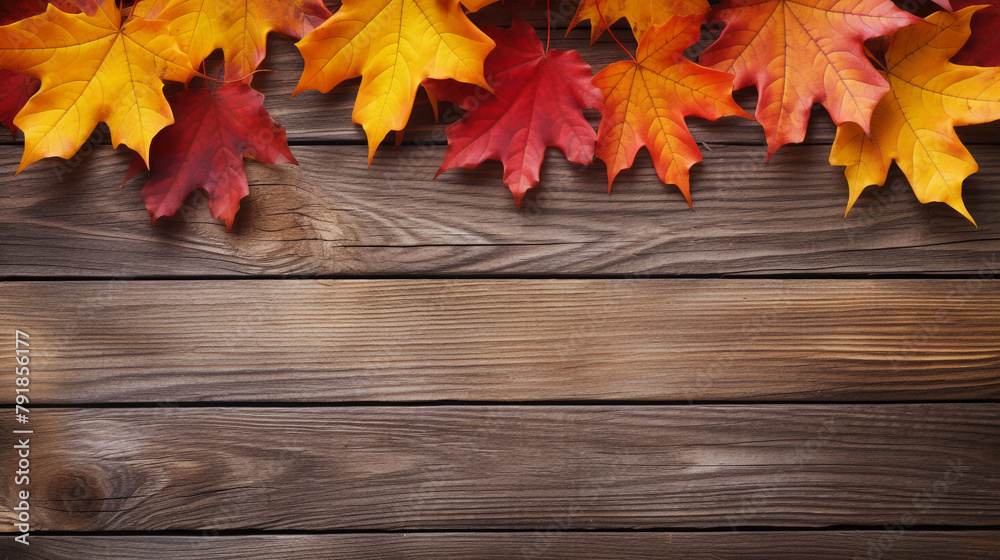 fall maples leaves border on an old wood background сreated with Generative Ai fall maples leaves border on an old wood background сreated with Generative Ai