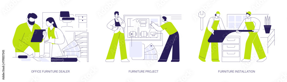 Furniture dealership business abstract concept vector illustrations.