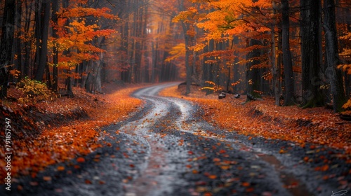 Rustic Path Through a New England Autumn, generative ai