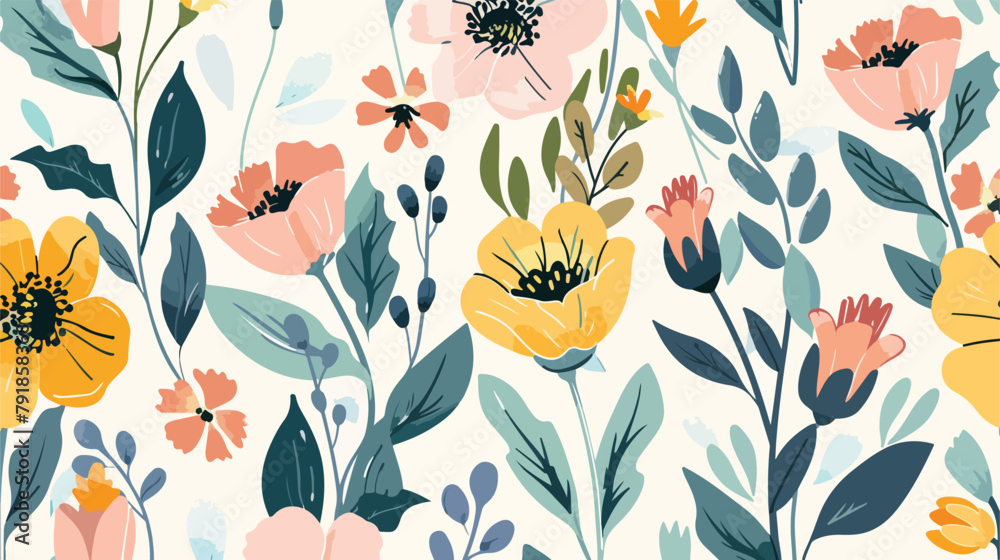 Spring seamless pattern with blooming garden flowers
