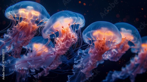 Majestic Bioluminescent Jellyfish in the Deep Sea, generative ai