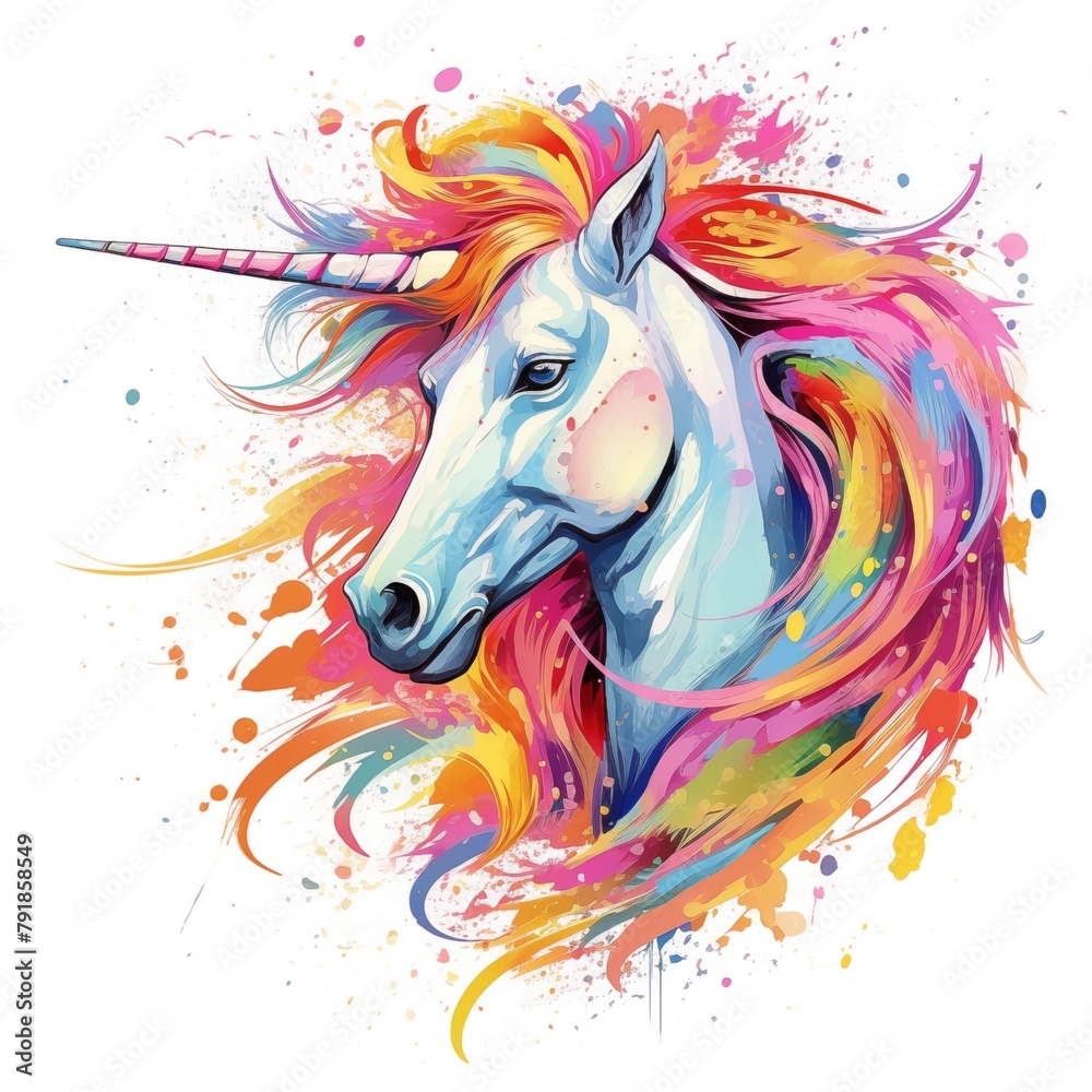 Fototapeta Abstract Colorful Headshot Illustration of a Unicorn on a White Background