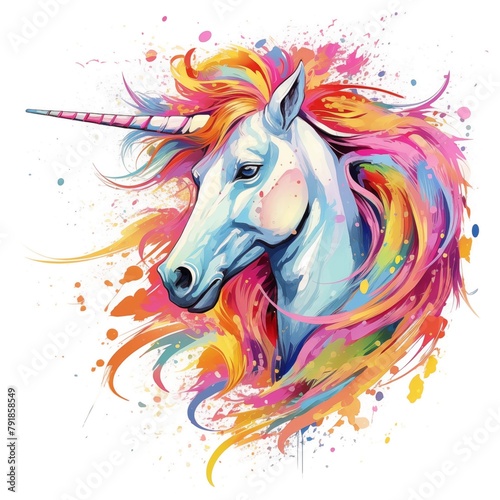 Abstract Colorful Headshot Illustration of a Unicorn on a White Background