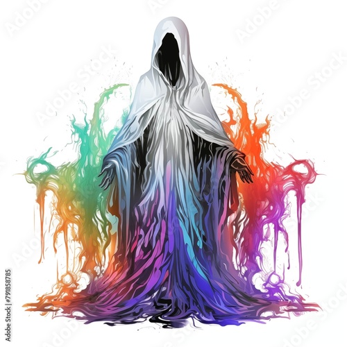 Abstract and Colorful Illustration of a Wraith on a White Background