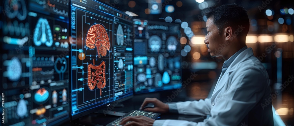 Businessman using computer to show workflow automation, hierarchy ...