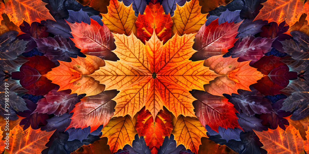 Kaleidoscope of autumn leaves, vibrant and colorful, ideal for seasonal promotions or nature-inspired products Kaleidoscope of autumn leaves, vibrant and colorful, ideal for seasonal promotions or nature-inspired products