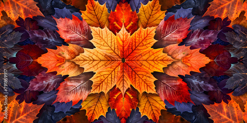 Kaleidoscope of autumn leaves, vibrant and colorful, ideal for seasonal promotions or nature-inspired products 