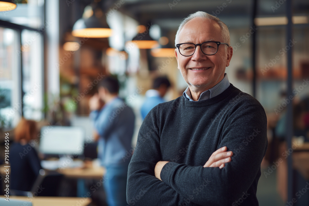 Fototapeta premium Smiling Senior Businessman in Creative Office Space