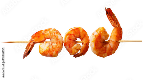 Roasted peeled prawn with skewer, Grilled shrimp on white background isolated on transparent background Remove png, Clipping Path, pen tool photo