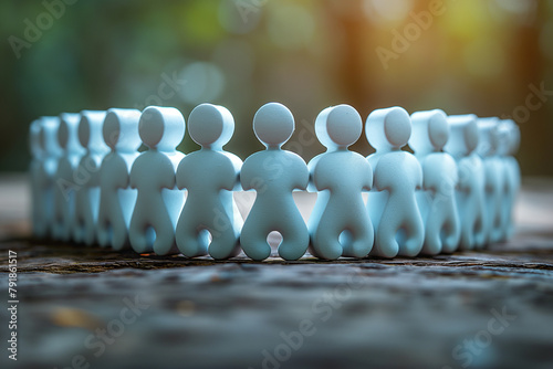 White plastic people figures in a circle holding hands, Business teamwork and connection concept, generative ai