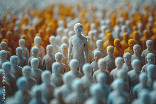 Leadership concept. White man stand out from the crowd, Business teamwork concept, 3d, generative ai