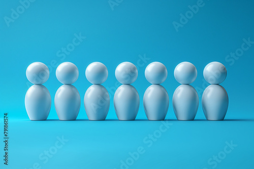 3d rendering of a group of people standing in a row on a blue background, business teamwork, generative ai