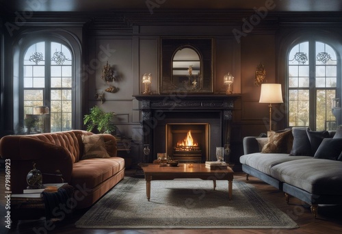 room interior fireplace illustration mansion living Victorian