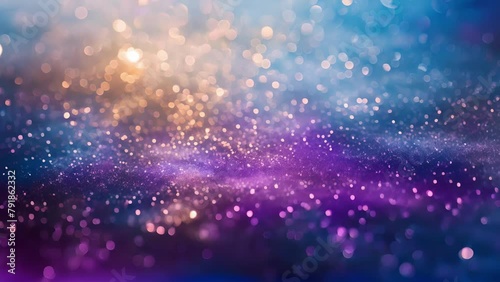 Speckles of light dance across a hazy blue and purple canvas evoking the infinite potential and brilliant ideas that emerge during a Galactic Innovation Abstract. . photo