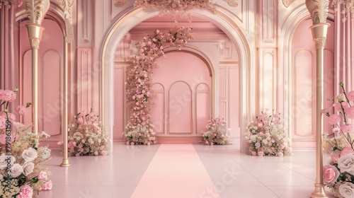 Wedding Interior Scene Beauty Chen Pink Background,Very suitable for wedding and Valentine's background design materials with your creative ideas ,Nature-inspired invitation
