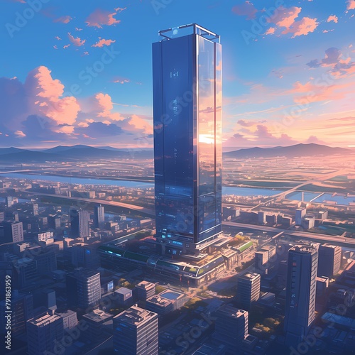 Awe-Inspiring Tall Skyscraper Building in a Futuristic Urban Metropolis