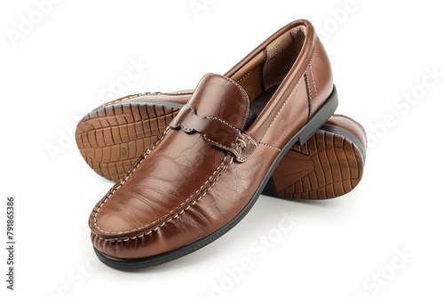 A pair of trendy slip-on loafers, providing both comfort and style for a casual and chic summer men's outfit isolated on solid white background.