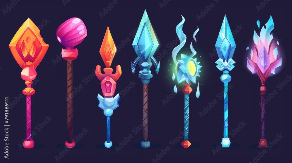 Metal fantasy scepter for game level rank user interface design