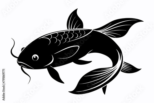 Black Silhouette Koi on White Background.