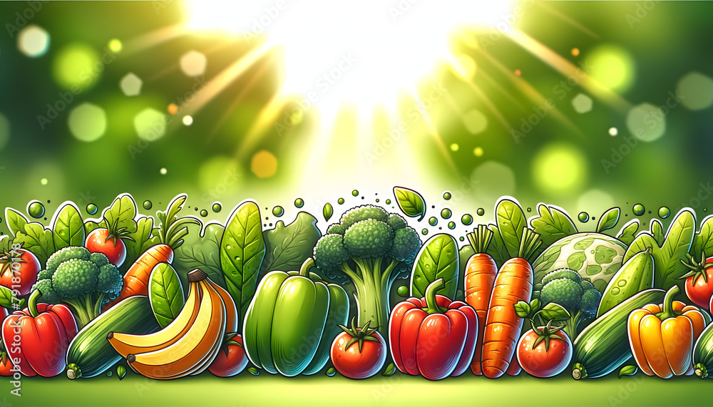 illustration pop art de fruits et légumes - obrazy, fototapety, plakaty 