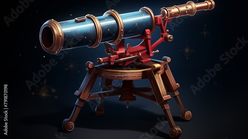 An antique telescope at the black background
