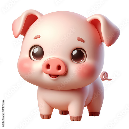 Friendly 3d pig cartoon mascot isolated on transparent background