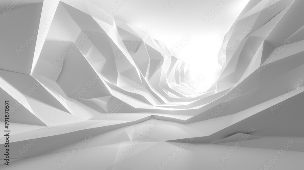 Fototapeta premium Futuristic white 3D tunnel with abstract geometric patterns, ideal for modern design backgrounds