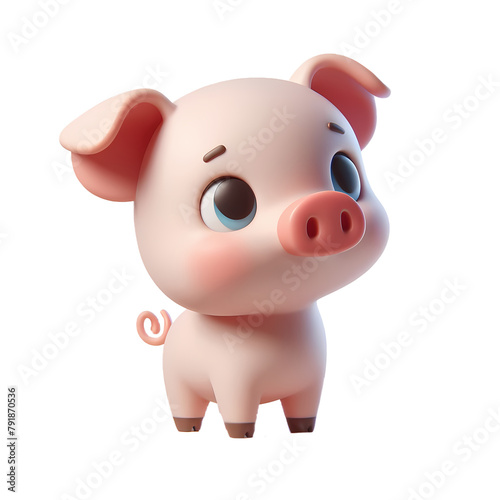 Cute 3d pig cartoon mascot isolated on transparent background