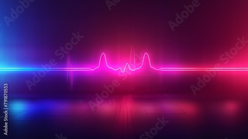 For music equalizer, neon laser wave illustration. Realistic modern illustration of abstract red and blue glow line. Gradient led fluorescent dynamic chart for synthwave.