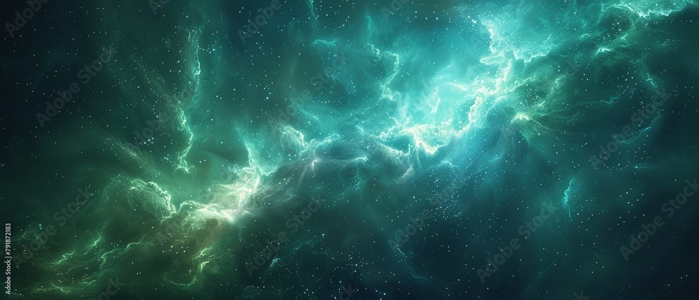 Aurora borealis abstract, night sky, wide lens, ethereal greens and blues for mystical wallpaper
