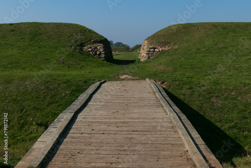 Gate of the  ancient ring fortress at Trelleborg in Denmark.	 photo