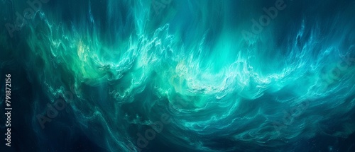 Aurora borealis abstract, night sky, wide lens, ethereal greens and blues for mystical wallpaper