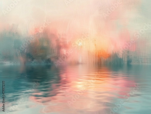 Ethereal dawn light, soft focus, pastel abstract, wide angle view for peaceful wallpaper