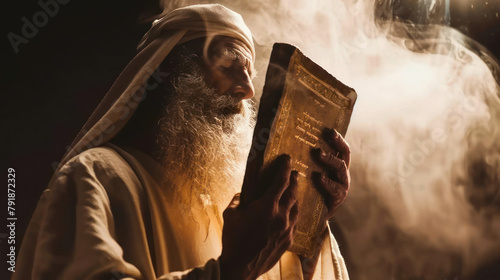 Moses Receives Ten Commandments Imagery., Pesach celebration, Jewish Holiday, Passover sharing and celebrating  photo