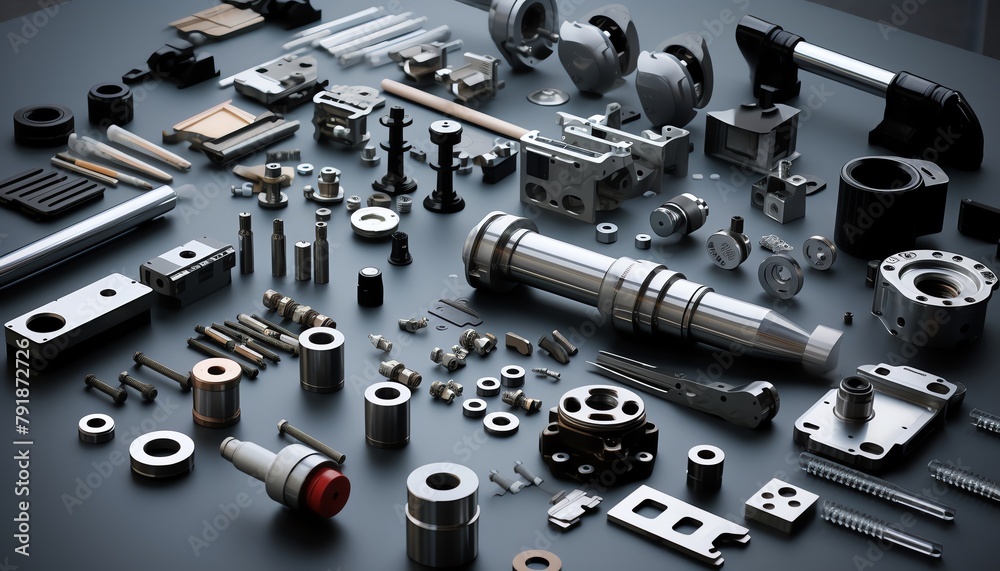 Precision engineering components laid out on a clean worktableeach piece designed for highperformance applications. Precision engineering components laid out on a clean worktableeach piece designed for highperformance applications.