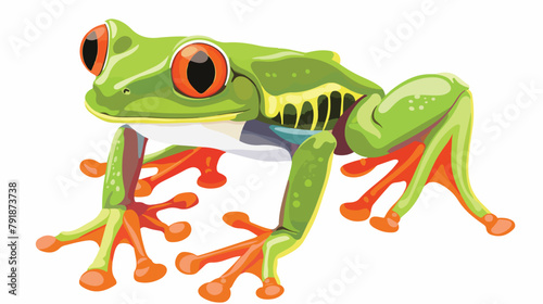 Top view of green tree frog with orange sticky feet.