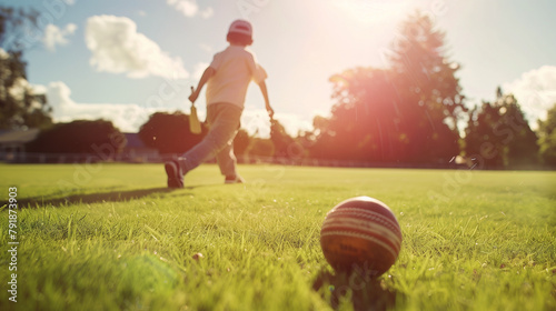 A Young Cricket Kid Playing In The Park photo