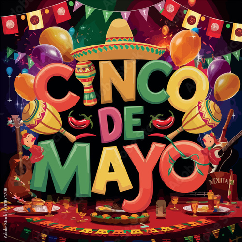 A vibrant and lively illustration of a Cinco De Mayo 