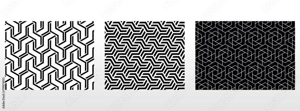 Geometric set of seamless black and white patterns. Simple vector graphics. Geometric set of seamless black and white patterns. Simple vector graphics.