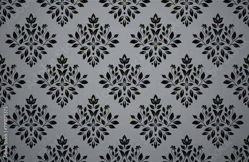 Wallpaper in the style of Baroque. Seamless vector background. Gray and black floral ornament. Graphic pattern for fabric, wallpaper, packaging. Ornate Damask flower ornament